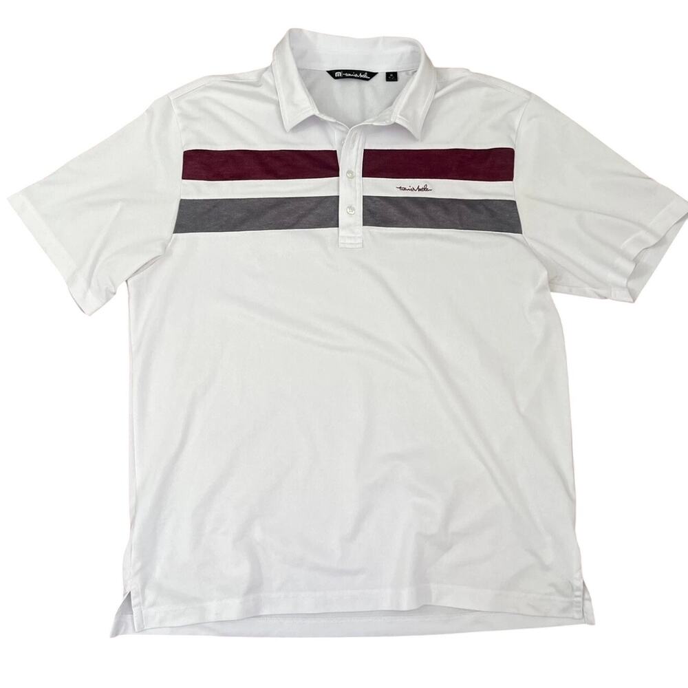 TravisMathew Striped Performance Golf Polo, Burgundy & Gray, Size XL